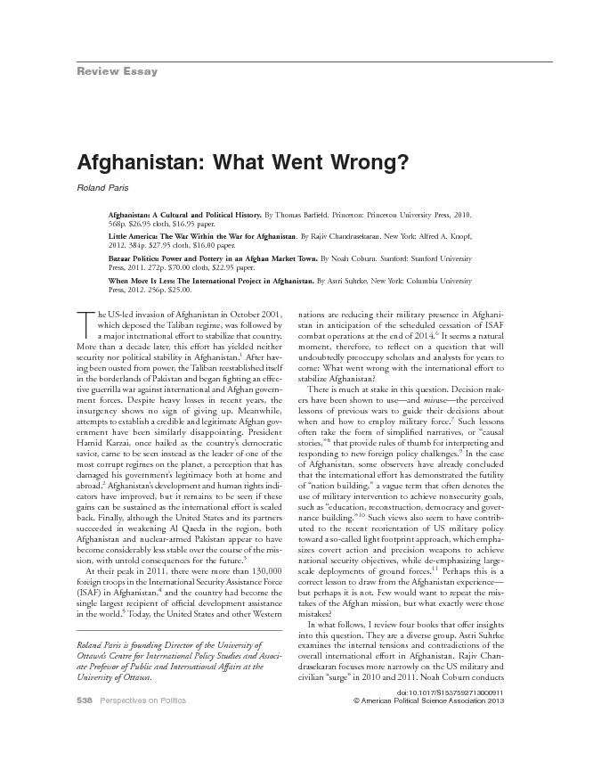 Afghanistan:WhatWentWrong?RolandParisAfghanistan:ACulturalandPolitical