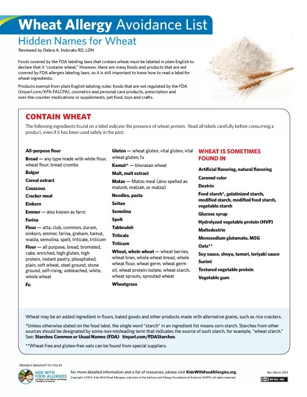 Avoidance ListHidden Names for Wheatcontain wheatThe following ingredi