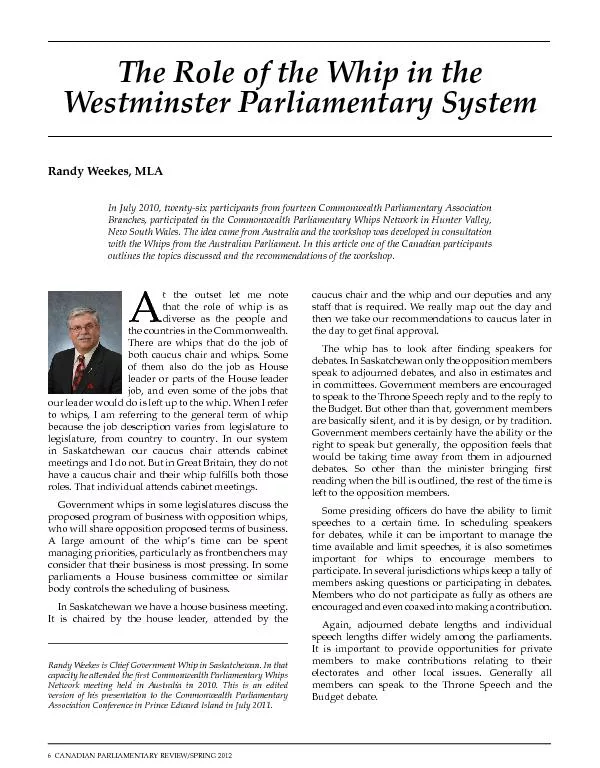 6  CANADIAN PARLIAMENTARY REVIEW/SPRING 2012