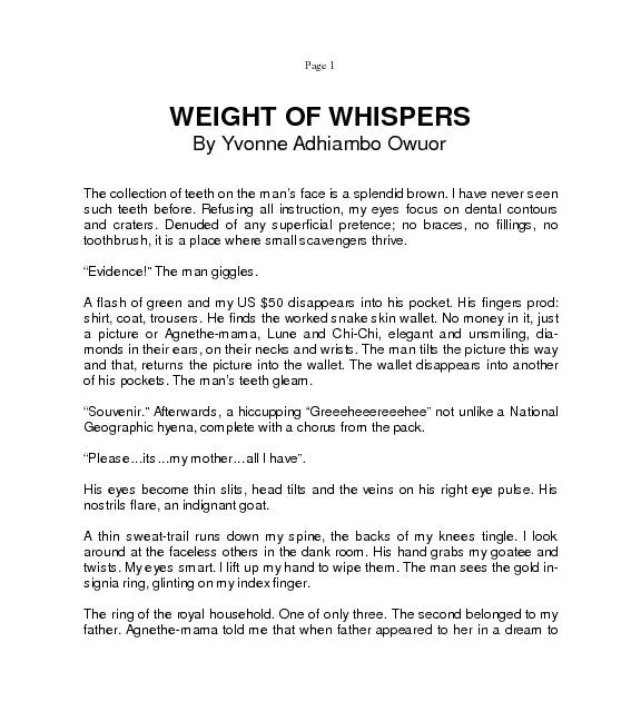 WEIGHT OF WHISPERS By Yvonne Adhiambo Owuor  The collection of teeth o