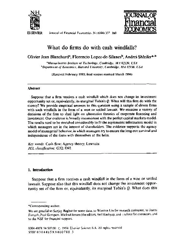Journal of Financial Economics 36 ( 19841 3% 360 What do firms do with