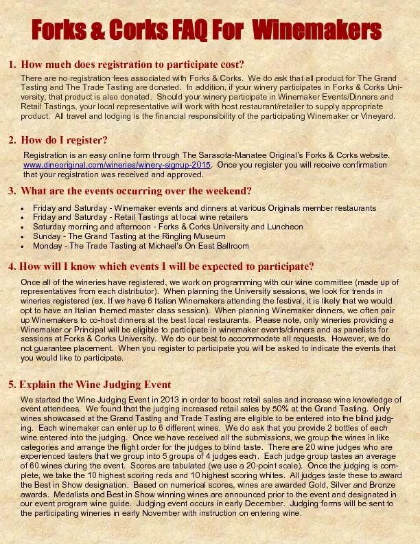Forks & Corks FAQ For  Winemakers