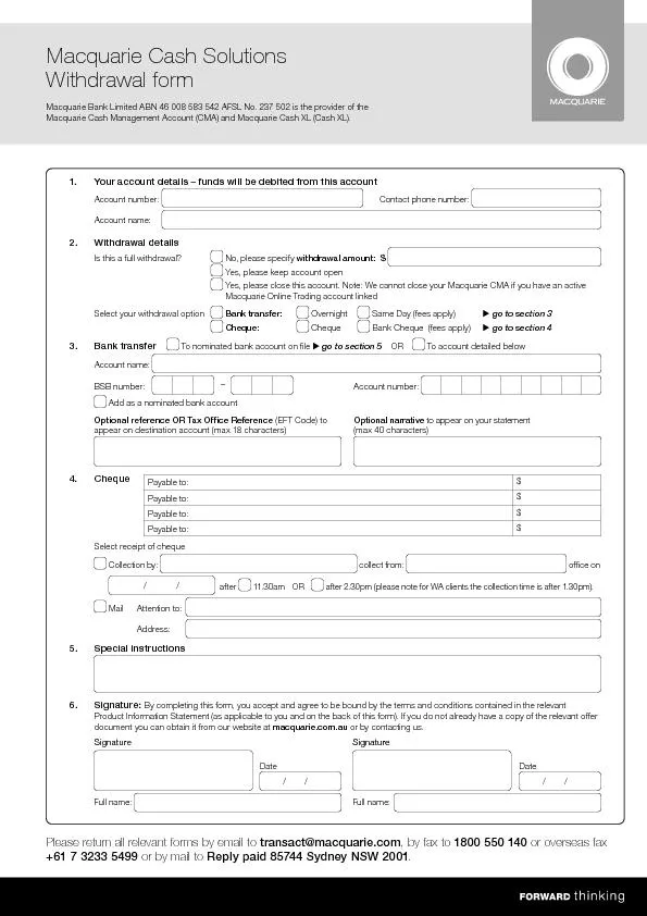 1 of 2Macquarie Cash Solutions Withdrawal form