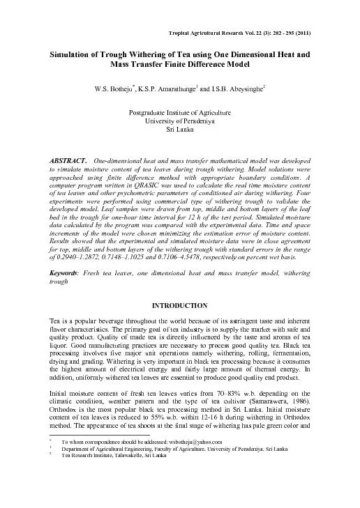 Tropical Agricultural Research Vol. 22 (3): 282-295(2011)Simulation of