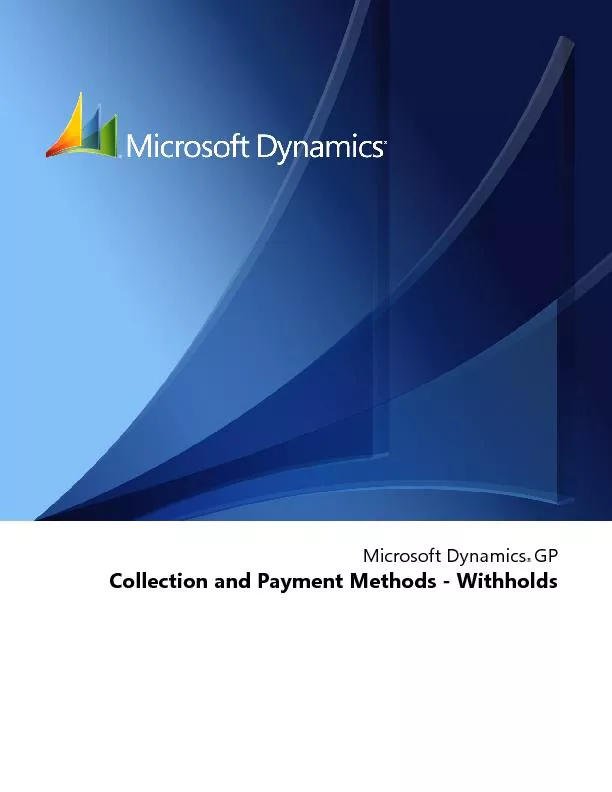 Microsoft DynamicsCollectionandPaymentMethods - Withholds