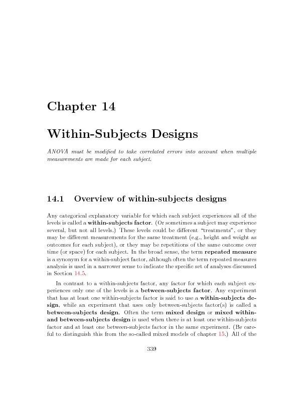 Chapter14Within-SubjectsDesignsANOVAmustbemodiedtotakecorrelatederror