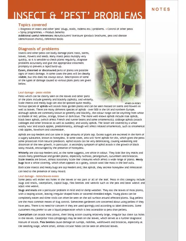 Diagnosis of insect and other 'pest' (slugs, snails, rodents etc.) pr