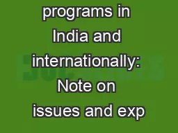 Workfare programs in India and internationally: Note on issues and exp