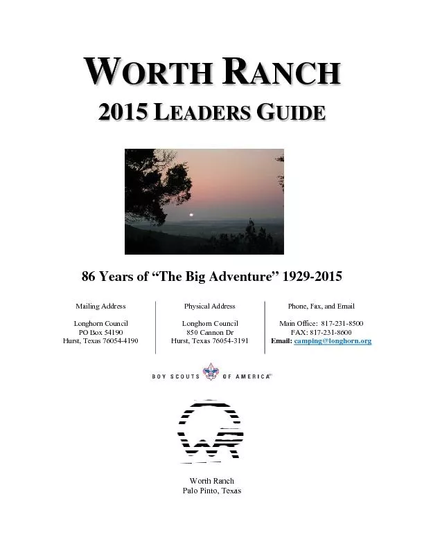 WORTH RANCH 2015 LEADERS GUIDE