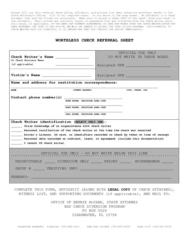 Please fill out this referral sheet below, affidavit, and witness list