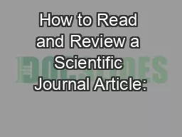 How to Read and Review a Scientific Journal Article: