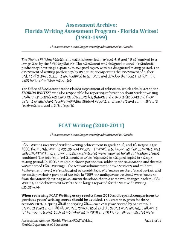 AssessmentArchive: lorida WritesFCAT WritingPage of 11Florida Departme