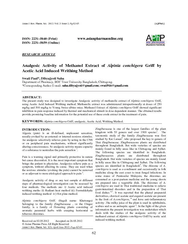 Asian J. Res. Pharm. Sci.  2012; Vol. 2: Issue 2, Pg 62-65