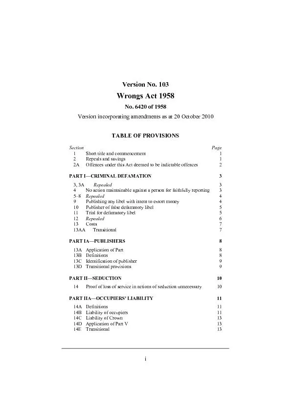 Version No. 103Wrongs Act 1958 No. 6420 of 1958 Version incorporating