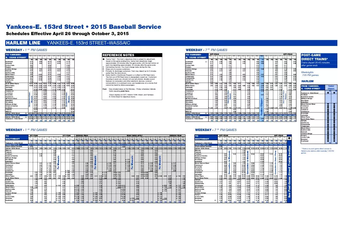 Schedules Effective April 26 through October 3, 2015WEEKDAY - PM GAMES