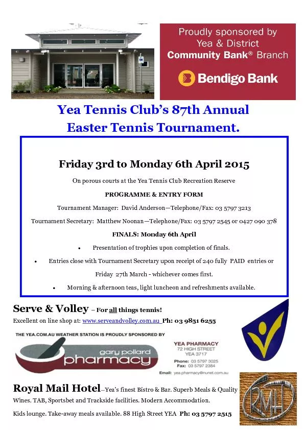 Friday 3rd to Monday 6th April 2015