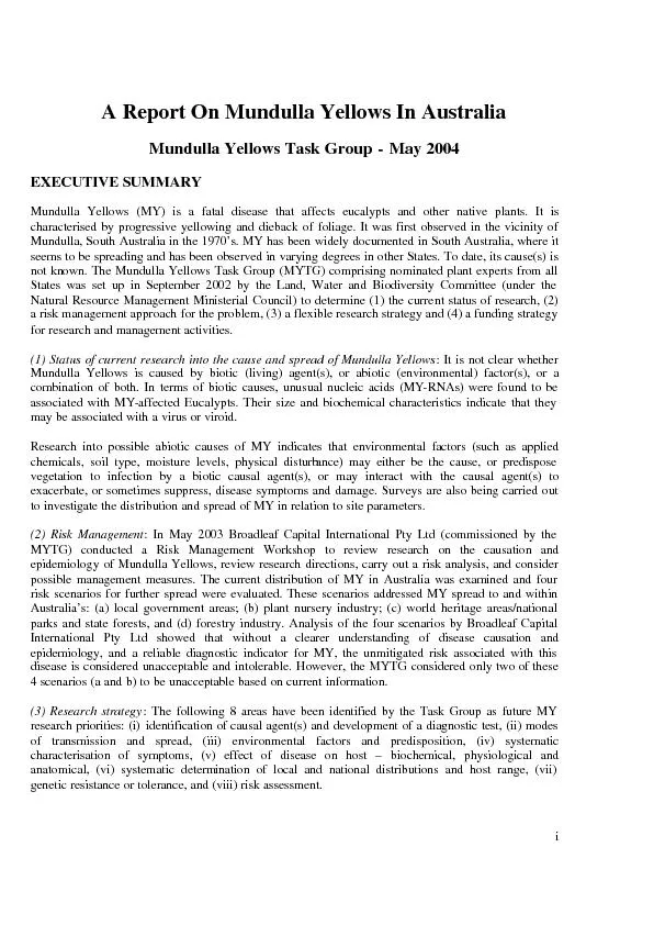 A Report On Mundulla Yellows In Australia  Mundulla Yellows Task Group