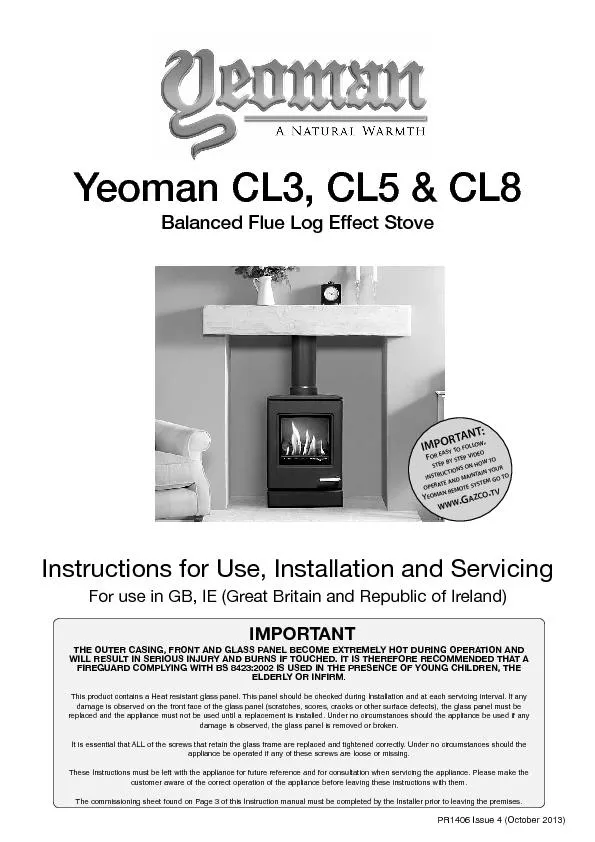 Yeoman CL3, CL5 & CL8Balanced Flue Log Effect StoveFor use in GB, IE (