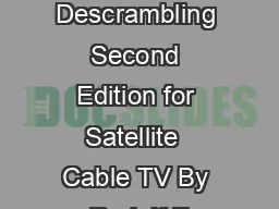 Video Scrambling  Descrambling Second Edition for Satellite  Cable TV By Rudolf F