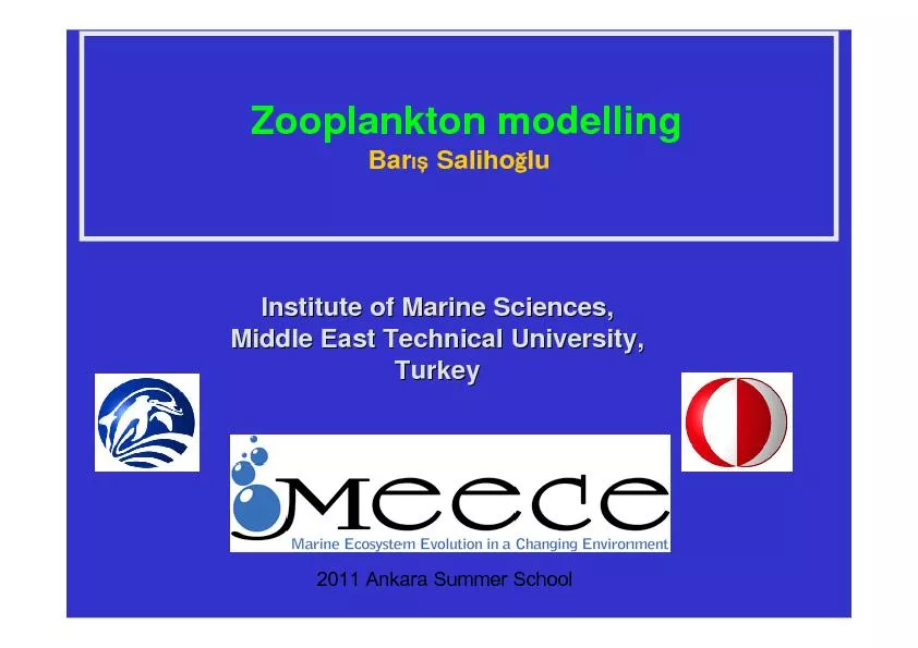 Zooplankton modelling Bar Saliholu Institute of Marine Sciences, Insti