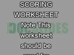 CAM S SHORT FORM SCORING WORKSHEET Note This worksheet should be used for assessing delirium severity