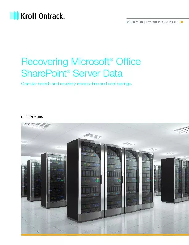 Recovering Microsoft Ofce SharePoint Server Data