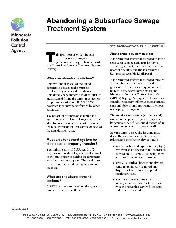 Treatment System  Water Quality/Wastewater #4.01 •  August 2008
