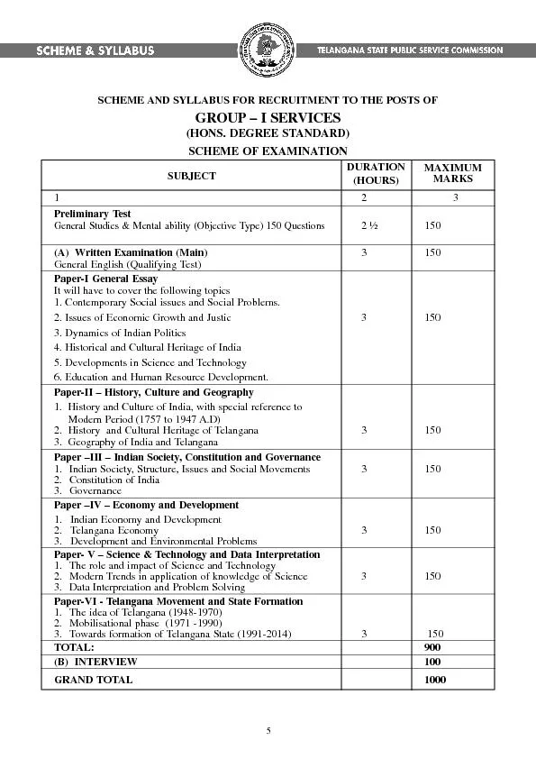SCHEME AND SYLLABUS FOR RECRUITMENT TO THE POSTS OFGROUP 