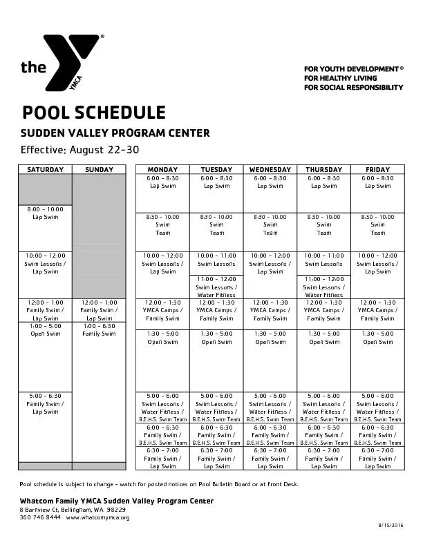 SUDDEN VALLEY PROGRAM CENTER Pool rules are for the safety and enjoyme