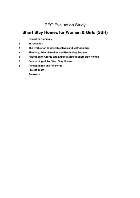 PEO Evaluation Study Short Stay Homes for Women & Girls (SSH)  Executi