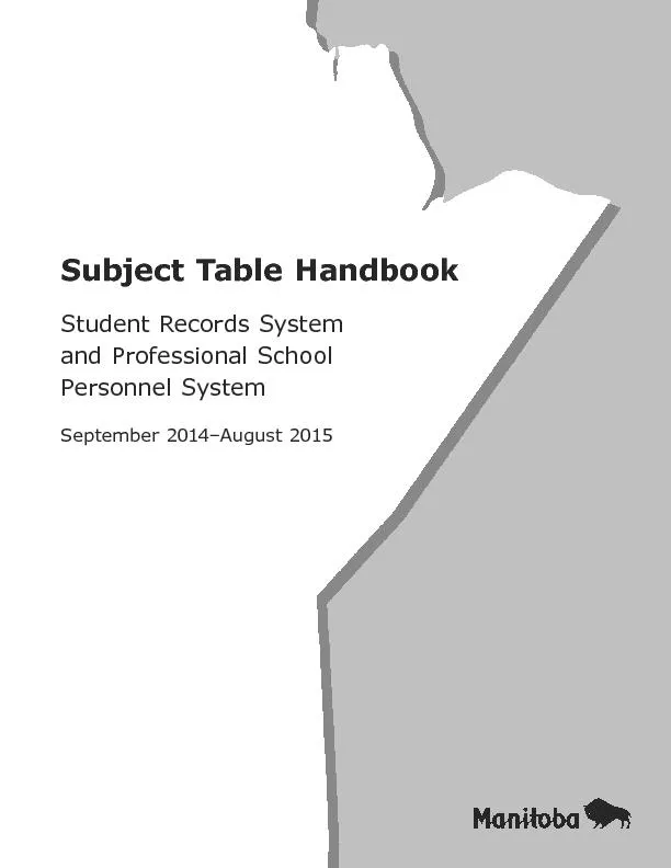 Subject Table Handbook