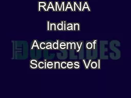 RAMANA Indian Academy of Sciences Vol
