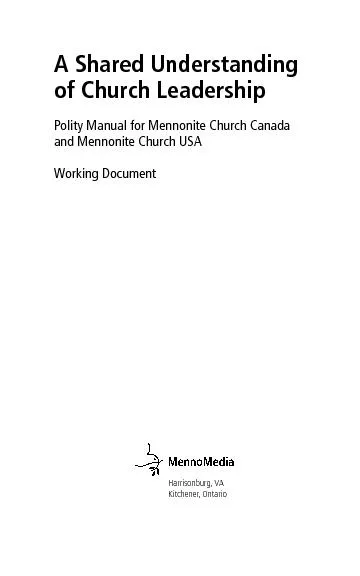 A Shared Understanding of Church LeadershipPolity Manual for Mennonite