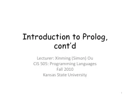 Introduction to Prolog, cont’d