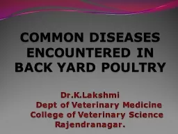 COMMON DISEASES ENCOUNTERED IN  BACK YARD POULTRY