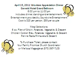 April 15, 2011 Volunteer Appreciation Dinner