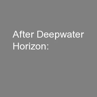 After Deepwater Horizon:
