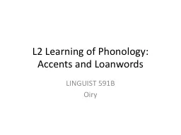 L2 Learning of Phonology: