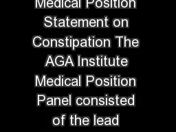 AGA American Gastroenterological Association Medical Position Statement on Constipation