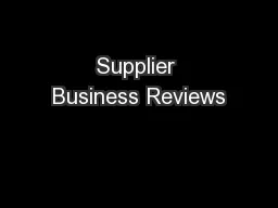 Supplier Business Reviews