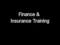 Finance & Insurance Training