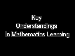 Key Understandings in Mathematics Learning