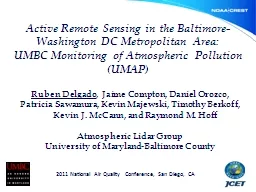 Active Remote Sensing in the Baltimore-Washington DC Metrop