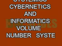 SYSTEMICS CYBERNETICS AND INFORMATICS VOLUME   NUMBER   SYSTE