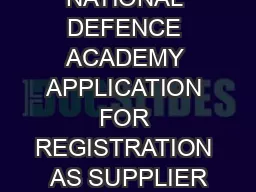 NATIONAL DEFENCE ACADEMY APPLICATION FOR REGISTRATION AS SUPPLIER