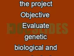 Accomplishments Major goals of the project Objective  Evaluate genetic biological and