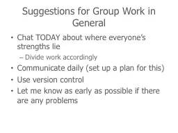 Suggestions for Group Work in General