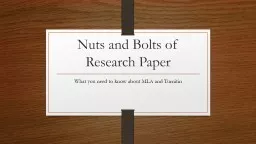 Nuts and Bolts of Research Paper