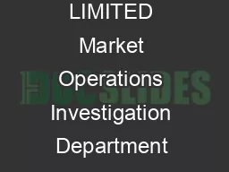 MCX STOCK EXCHANGE LIMITED Market Operations Investigation Department Circular No
