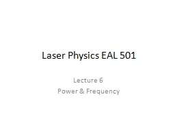 Laser Physics EAL 501